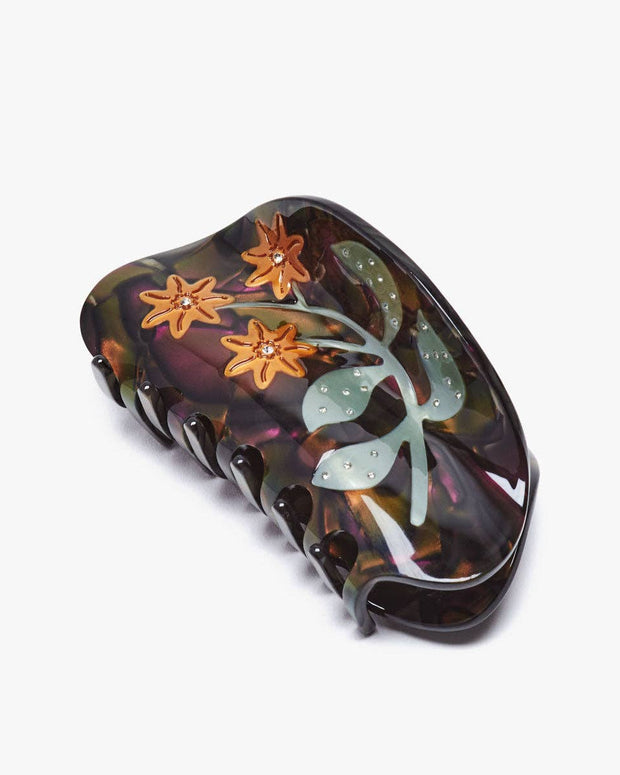 Lady's Mantle Flower Hair Claw | Purple and Gold