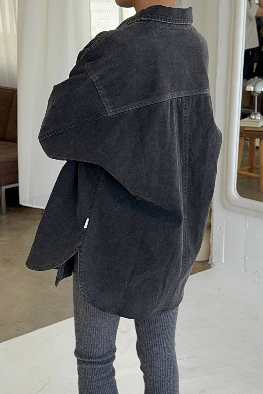 Le Bon Shoppe Theo Jacket in Washed Black Thin Denim Jacket 