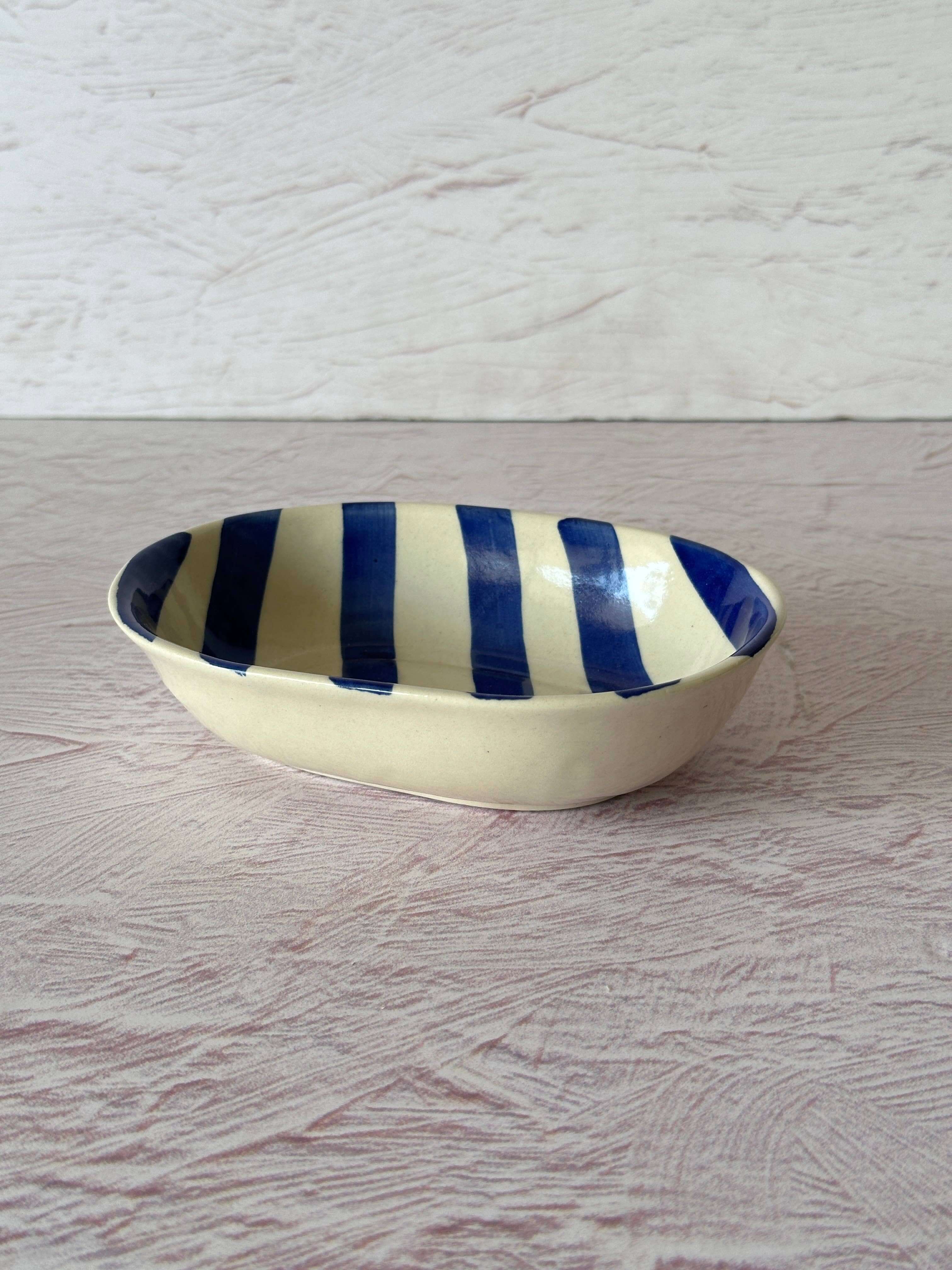 Casa Amarosa Ceramic Stripe Bowl Blue 