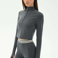 Splits59 Long Sleeve Zip Pullover in Grey, Cropped Longs Sleeve Work Out Shirt 