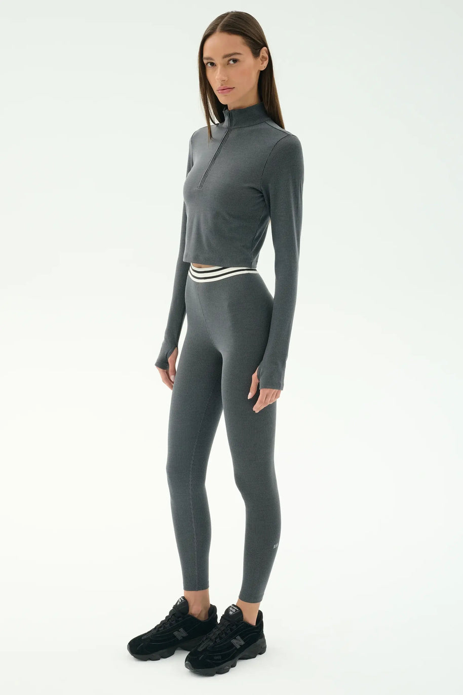 Splits59 Long Sleeve Zip Pullover in Grey, Cropped Longs Sleeve Work Out Shirt 