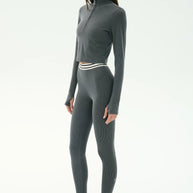 Splits59 Long Sleeve Zip Pullover in Grey, Cropped Longs Sleeve Work Out Shirt 