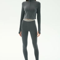 Splits59 Long Sleeve Zip Pullover in Grey, Cropped Longs Sleeve Work Out Shirt 