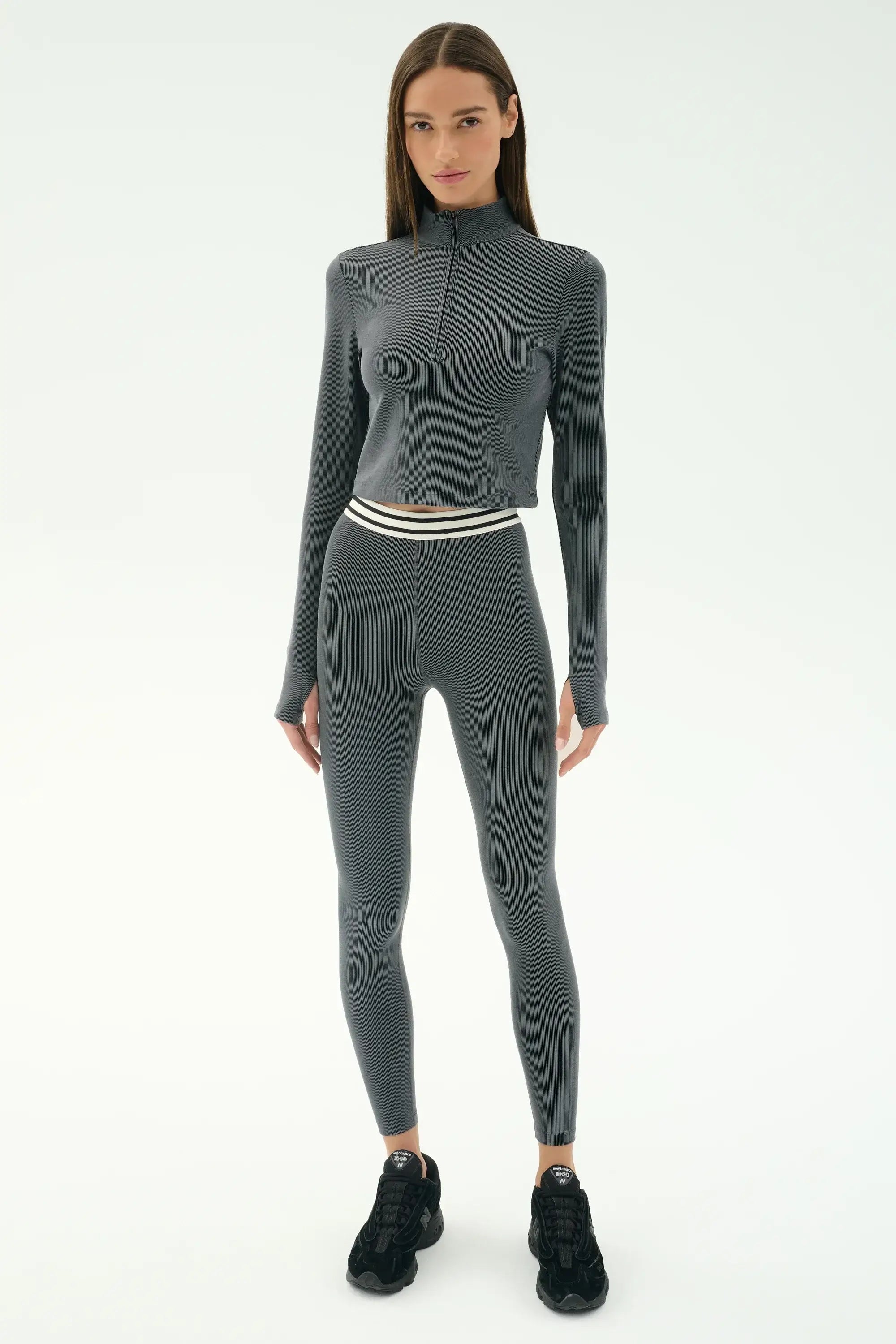 Splits59 Long Sleeve Zip Pullover in Grey, Cropped Longs Sleeve Work Out Shirt 