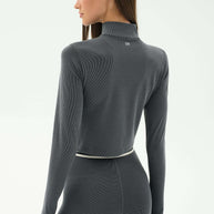 Splits59 Long Sleeve Zip Pullover in Grey, Cropped Longs Sleeve Work Out Shirt 