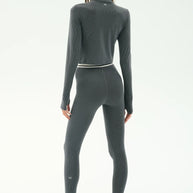 Splits59 Long Sleeve Zip Pullover in Grey, Cropped Longs Sleeve Work Out Shirt 