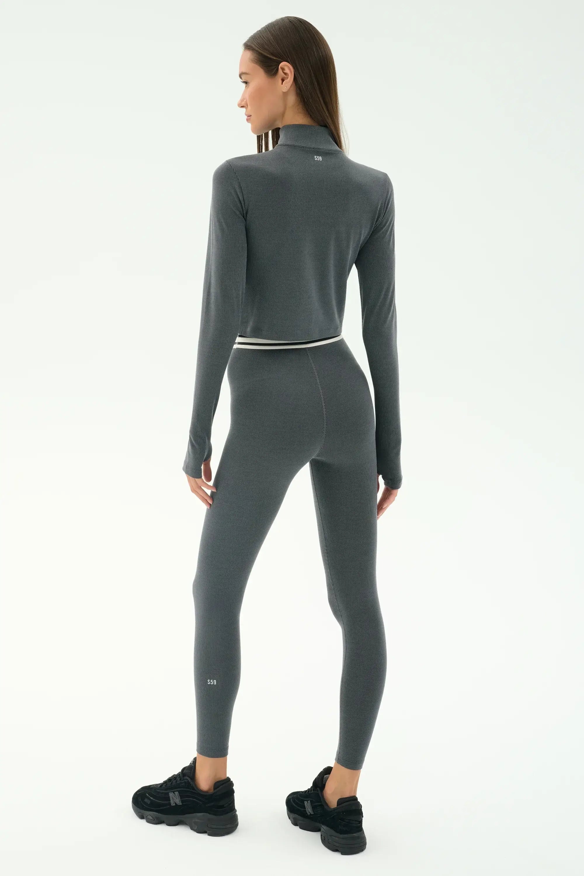 Splits59 Long Sleeve Zip Pullover in Grey, Cropped Longs Sleeve Work Out Shirt 