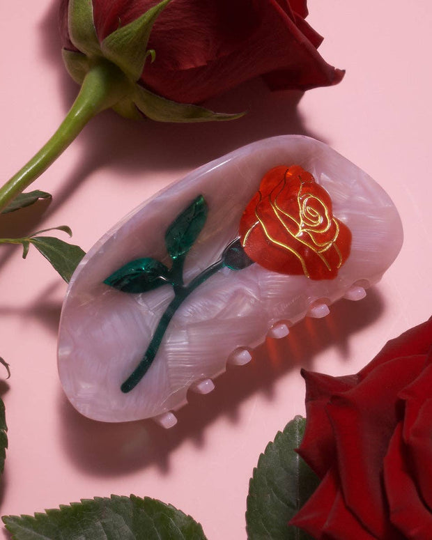 Belle Pink Single Red Rose Hair Claw