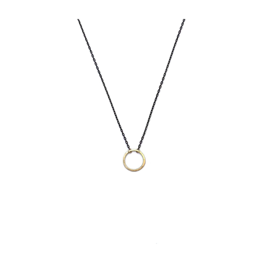 18k Hammered Circle on Oxidized Silver Chain - Room Eight - CLP Jewelry