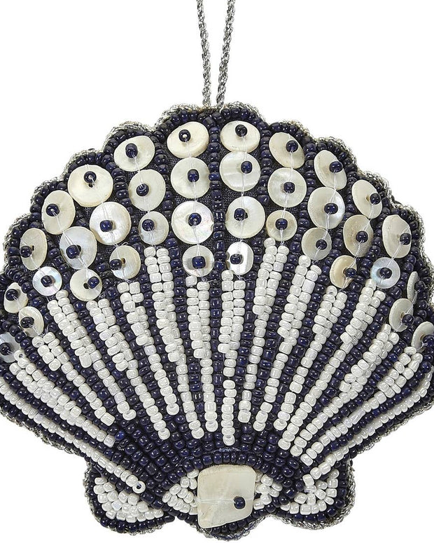 Scallop Shell Navy Beaded Ornament