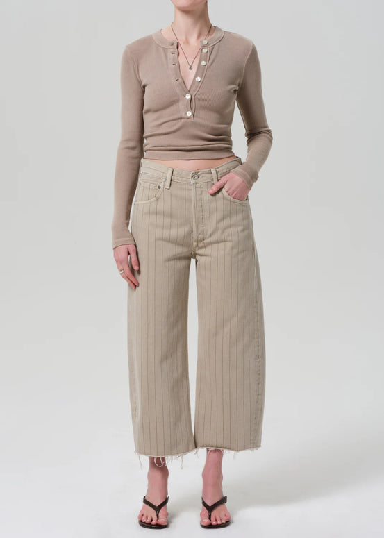 Ayla Raw Hem Crop | Neutral Stripe