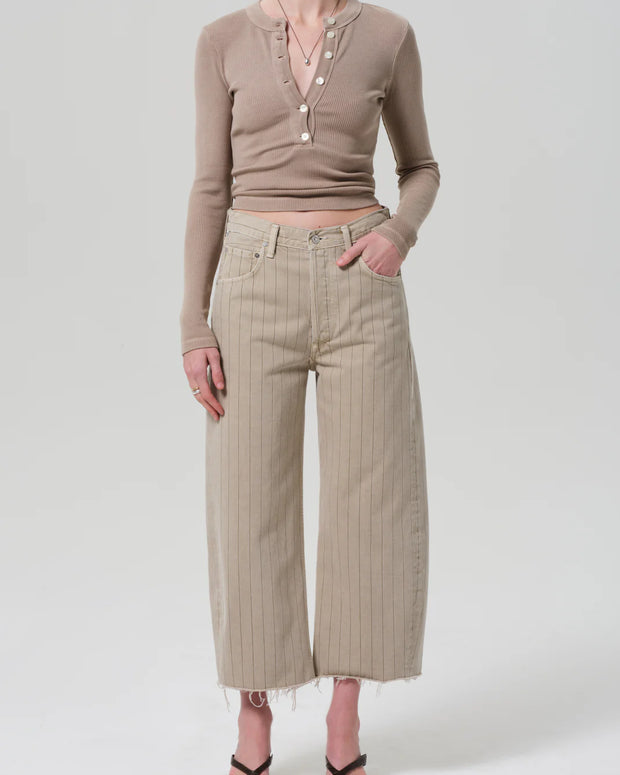 Ayla Raw Hem Crop | Neutral Stripe