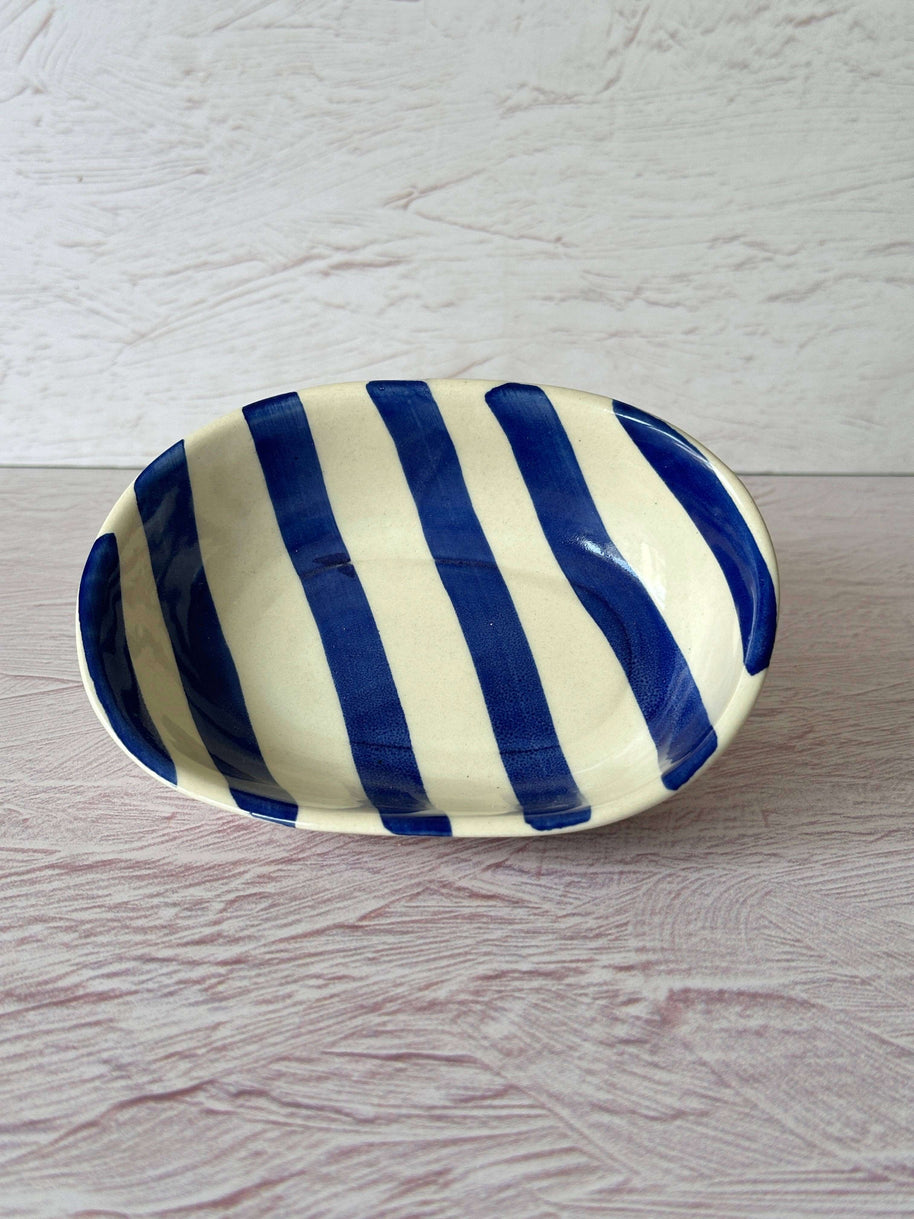 Casa Amarosa Ceramic Stripe Bowl Blue 