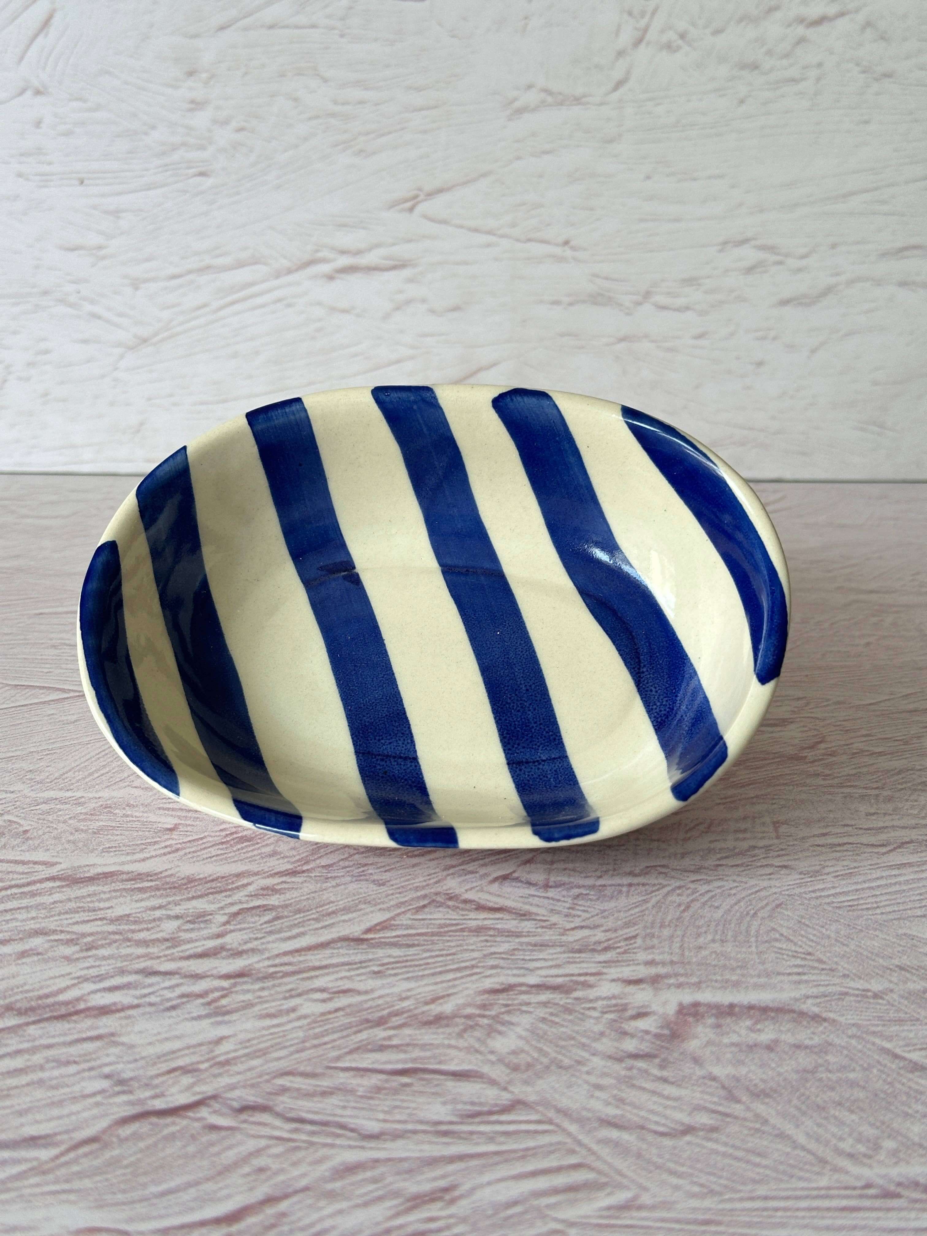 Casa Amarosa Ceramic Stripe Bowl Blue 
