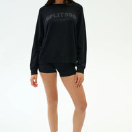 Andie Oversized Fleece Varsity Graphic Sweatshirt | Black