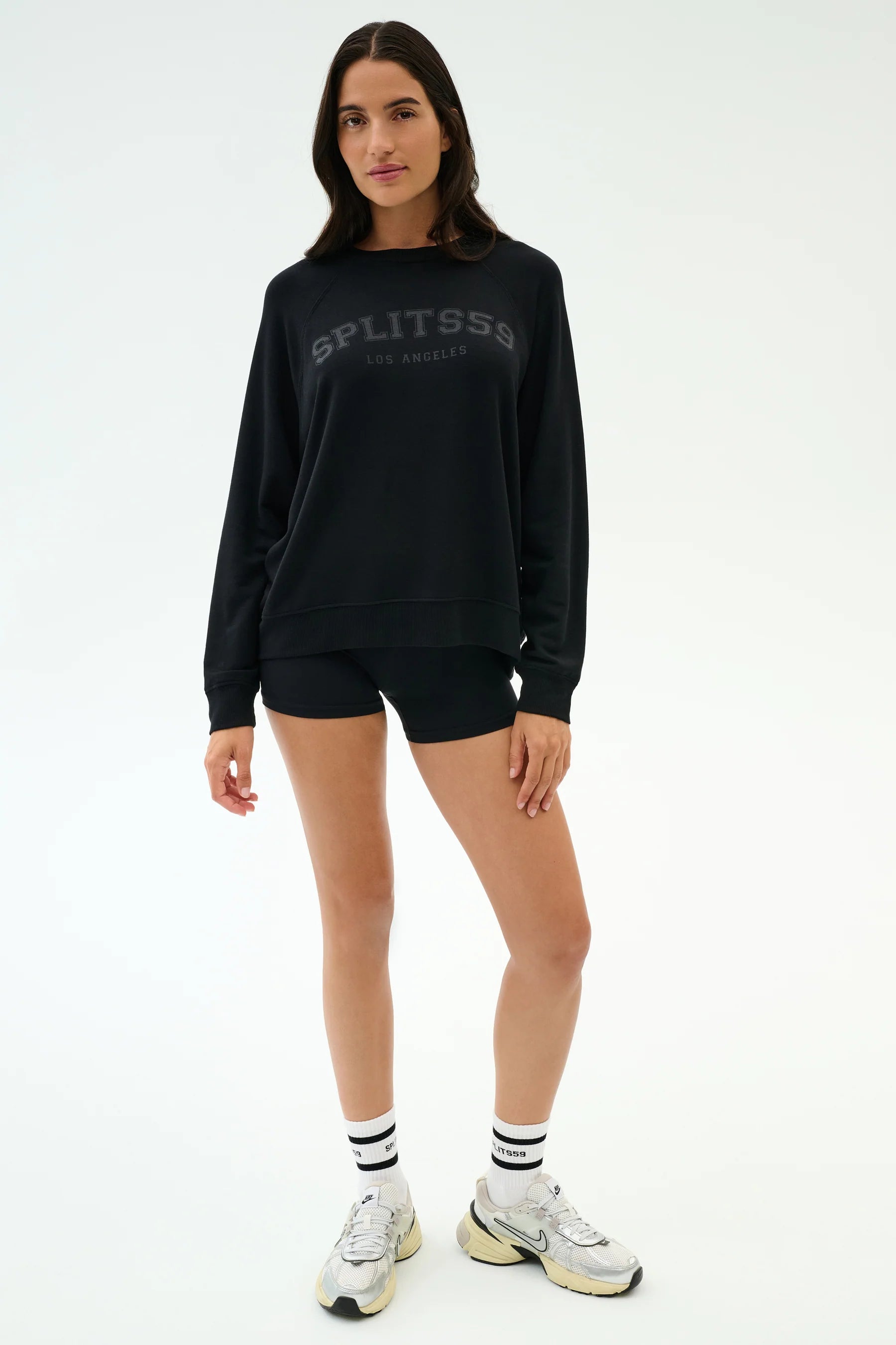 Andie Oversized Fleece Varsity Graphic Sweatshirt | Black