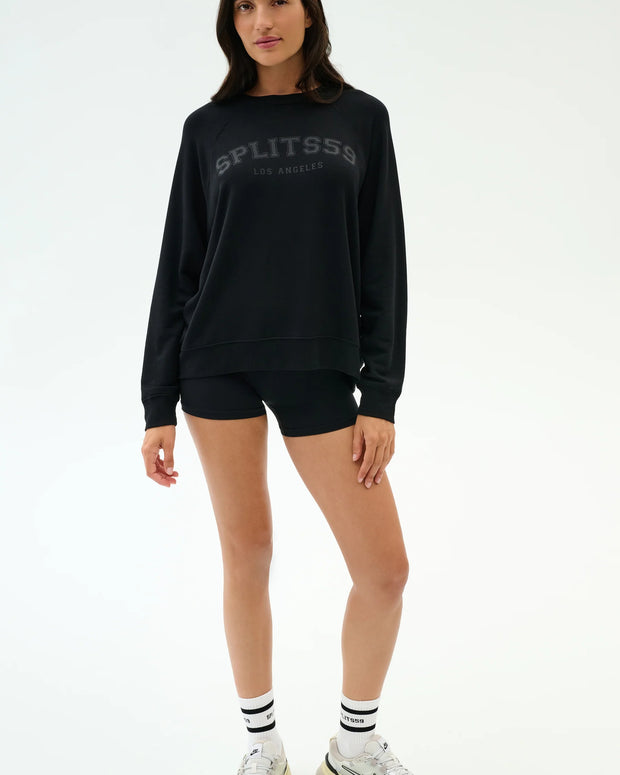 Andie Oversized Fleece Varsity Graphic Sweatshirt | Black