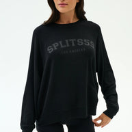 Andie Oversized Fleece Varsity Graphic Sweatshirt | Black