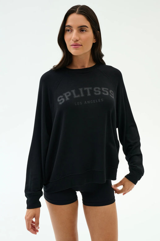 Andie Oversized Fleece Varsity Graphic Sweatshirt | Black