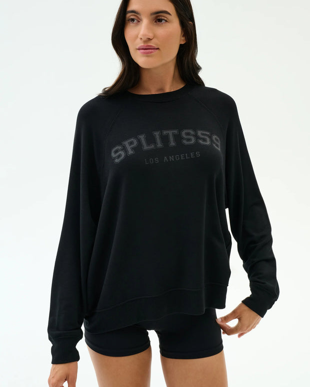 Andie Oversized Fleece Varsity Graphic Sweatshirt | Black