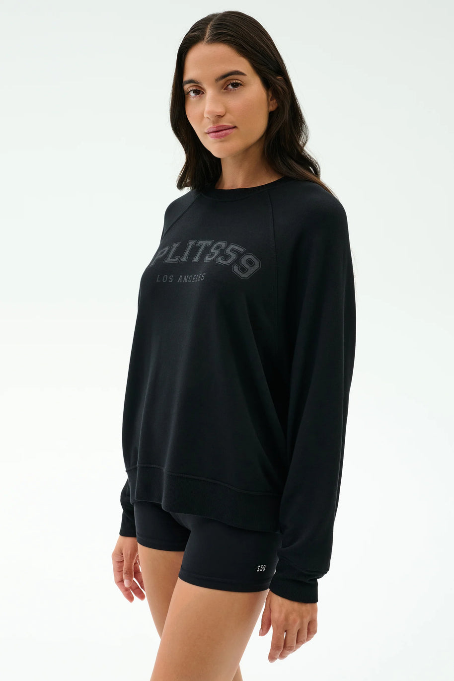 Andie Oversized Fleece Varsity Graphic Sweatshirt | Black