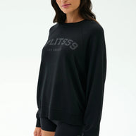 Andie Oversized Fleece Varsity Graphic Sweatshirt | Black