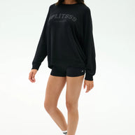 Andie Oversized Fleece Varsity Graphic Sweatshirt | Black