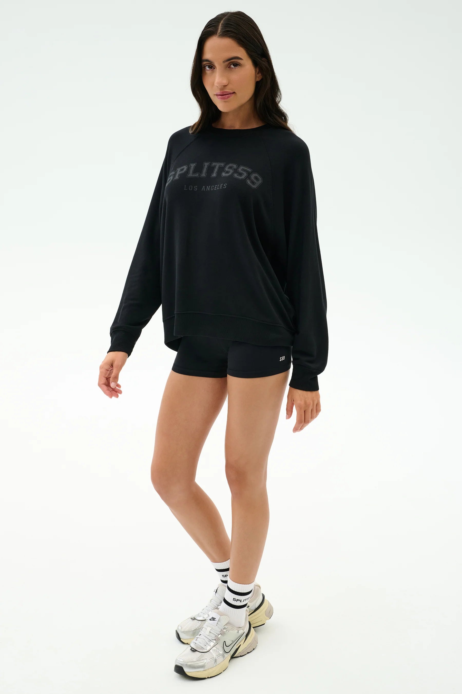Andie Oversized Fleece Varsity Graphic Sweatshirt | Black