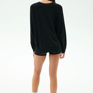 Andie Oversized Fleece Varsity Graphic Sweatshirt | Black