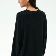 Andie Oversized Fleece Varsity Graphic Sweatshirt | Black