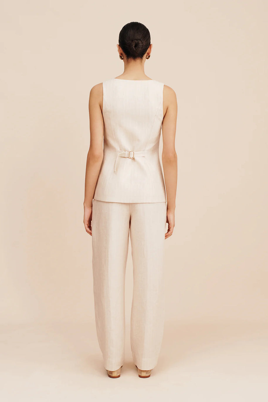 Posse Lucille Gilet in Beige Pinstripe 