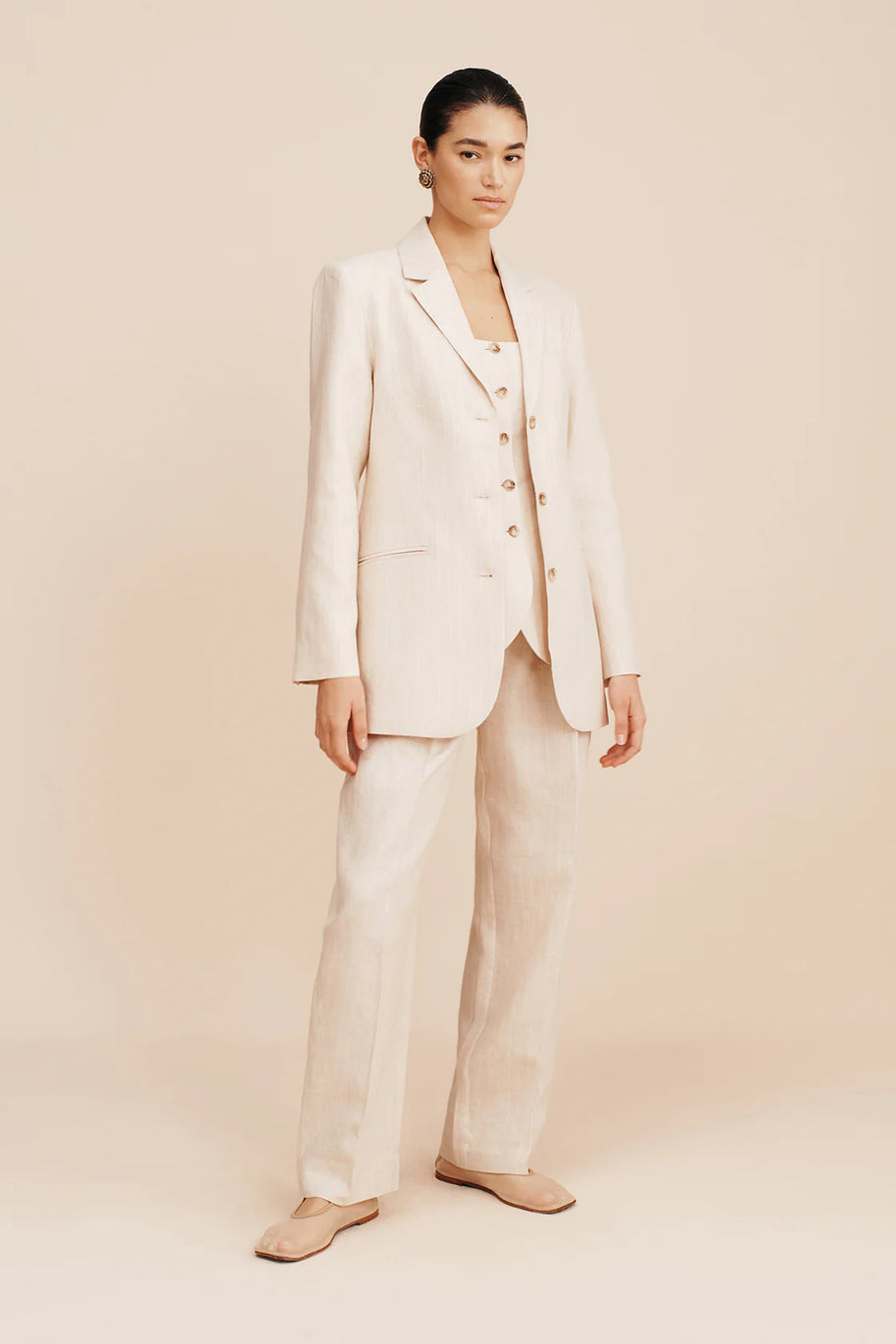 Posse Lucille Trouser in Beige Pinstripe