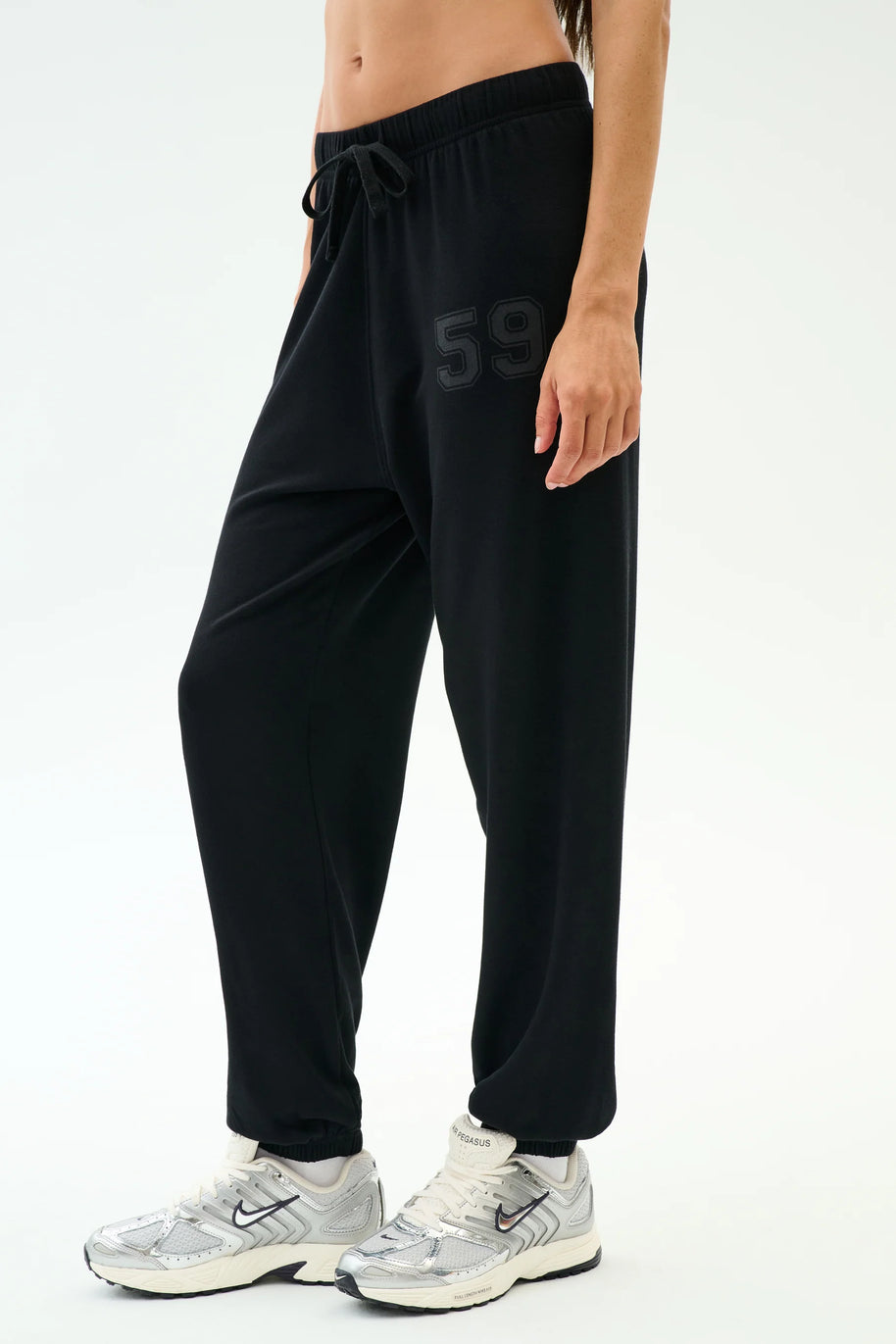 Andie Oversized Fleece Varsity 59 Sweatpant | Black