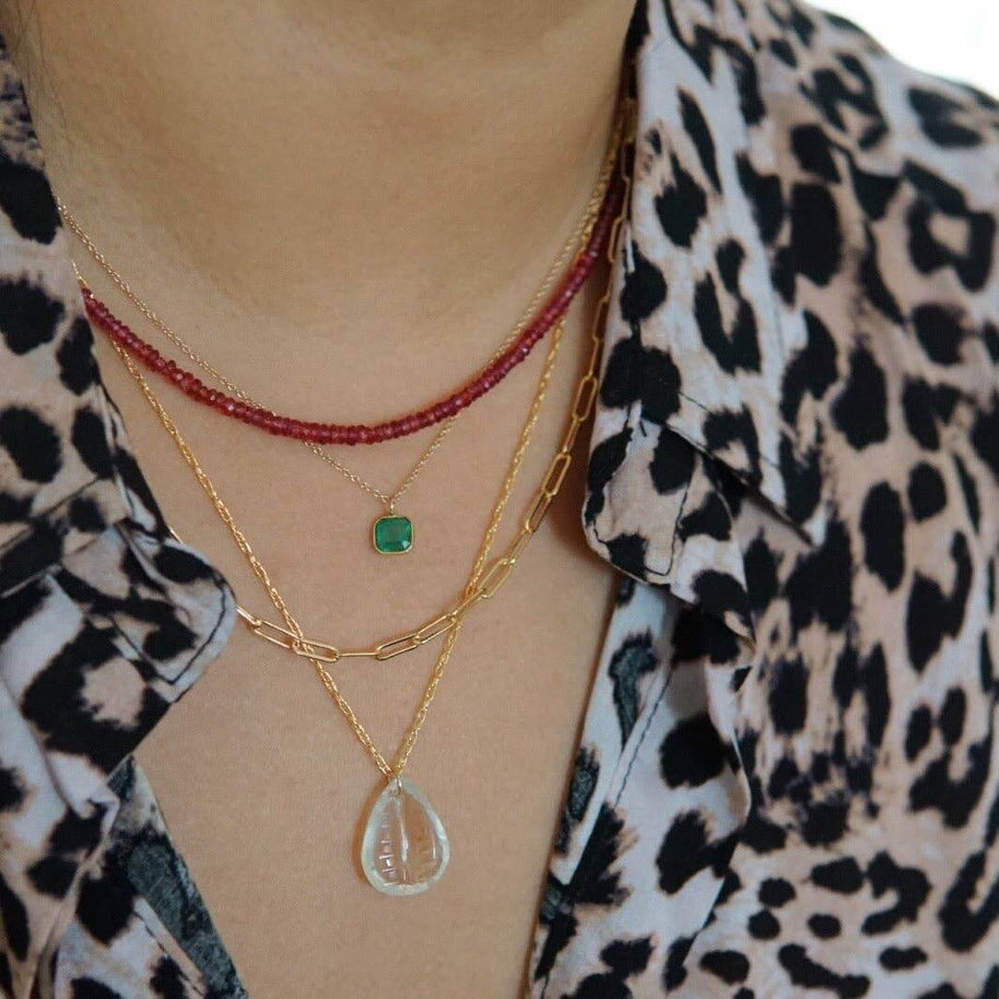 Emerald Octogon Pendant Necklace in Sold 14k Gold 