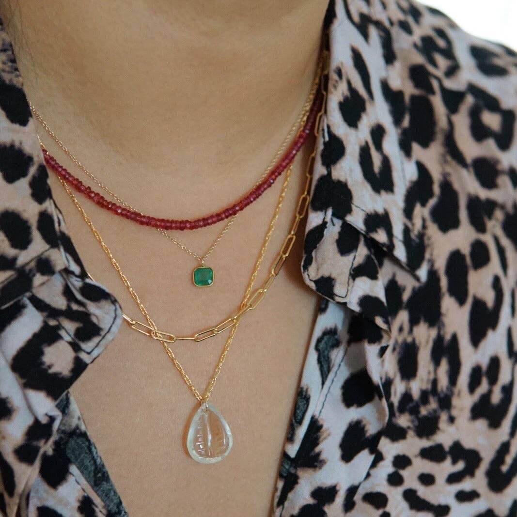 Emerald Octogon Pendant Necklace in Sold 14k Gold 