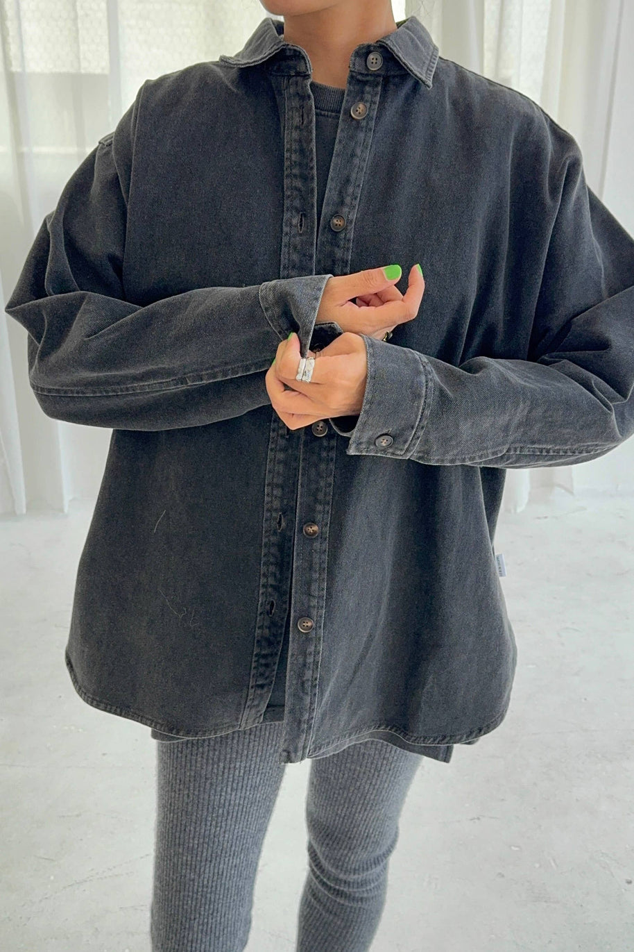 Le Bon Shoppe Theo Jacket in Washed Black Thin Denim Jacket 