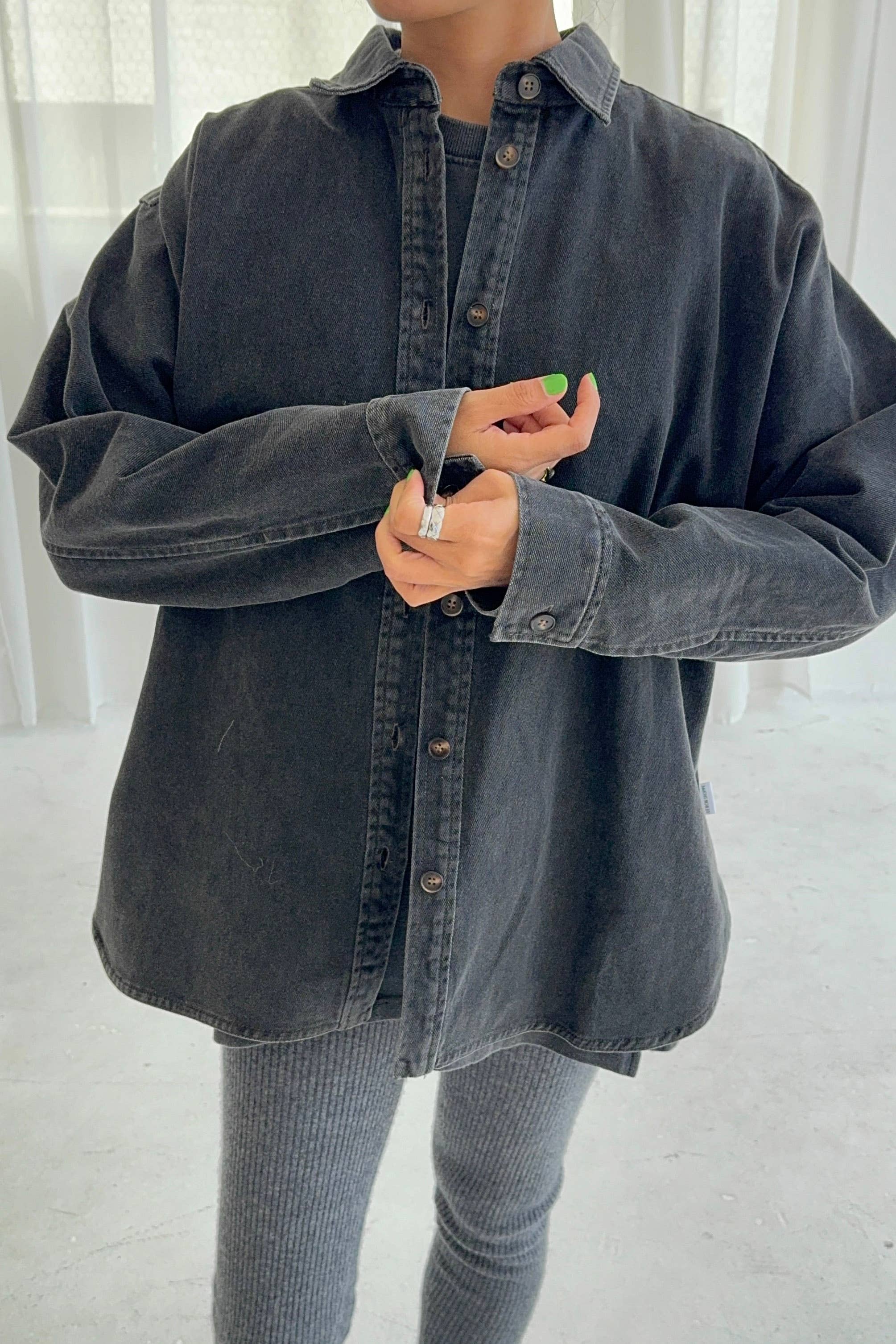 Le Bon Shoppe Theo Jacket in Washed Black Thin Denim Jacket 