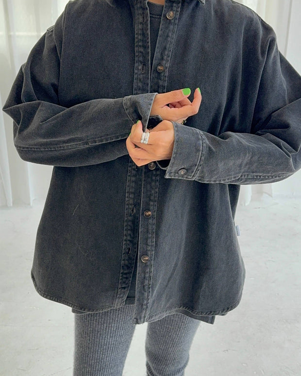 Le Bon Shoppe Theo Jacket in Washed Black Thin Denim Jacket 