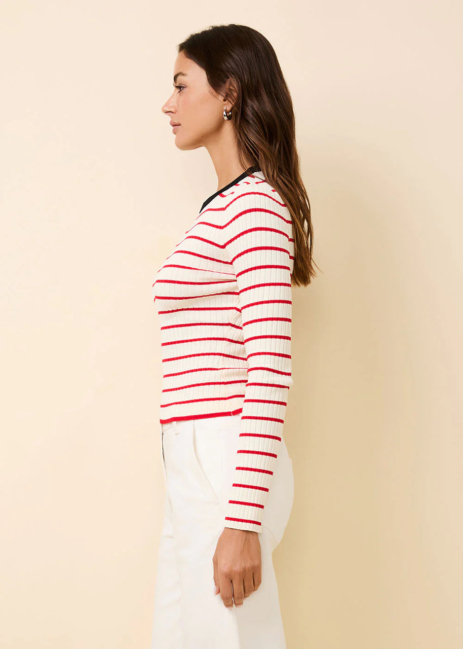 Solid & Striped Dora Top Apple Red Stripe Long Sleeve Top 