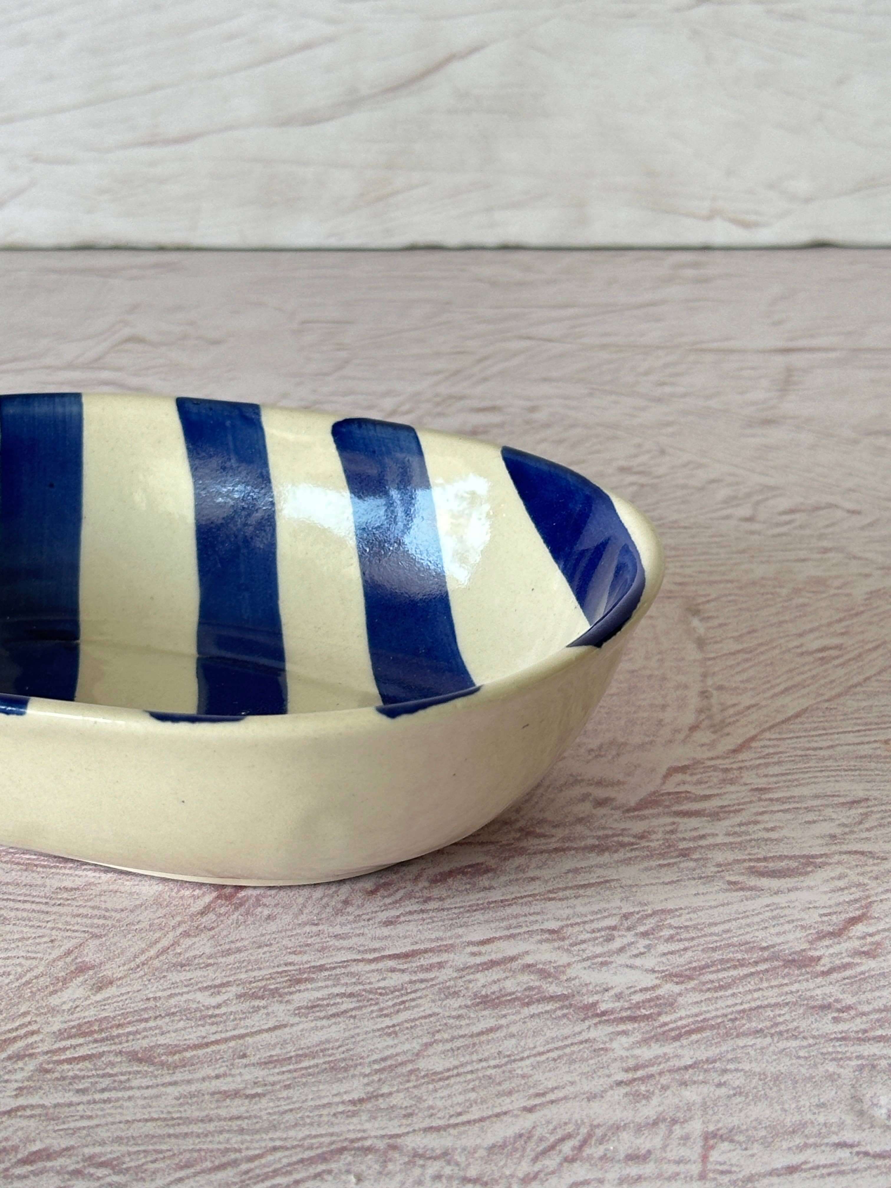 Casa Amarosa Ceramic Stripe Bowl Blue 