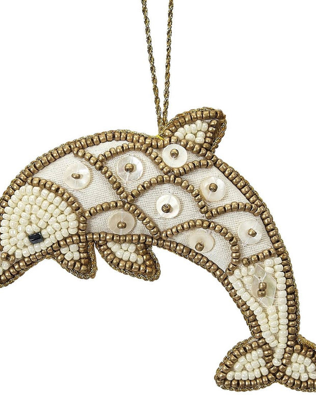 Dolphin Gold  Beaded Ornament