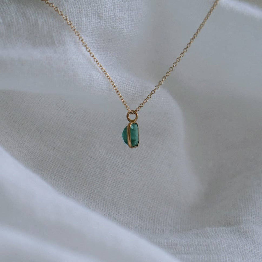 Emerald Octogon Pendant Necklace in Sold 14k Gold 