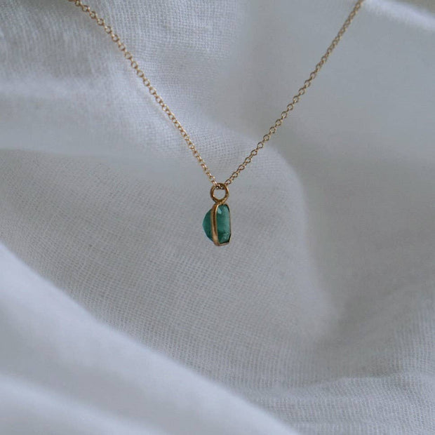 Emerald Octogon Pendant Necklace in Sold 14k Gold 