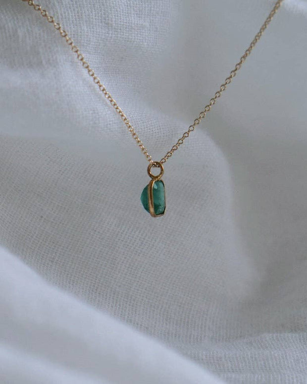 Emerald Octogon Pendant Necklace in Sold 14k Gold 