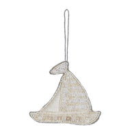 Sailboat White Beaded Ornament
