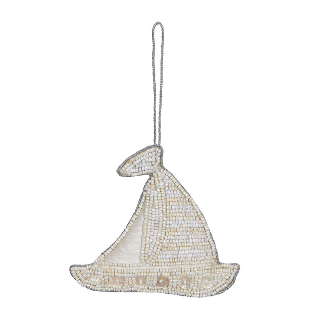 Sailboat White Beaded Ornament