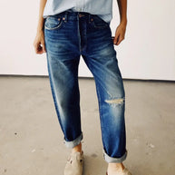 Hey Gang Loose Crop Jeans in Richman Wash Destroy 