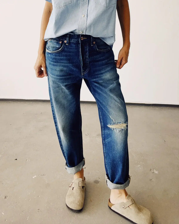 Hey Gang Loose Crop Jeans in Richman Wash Destroy 