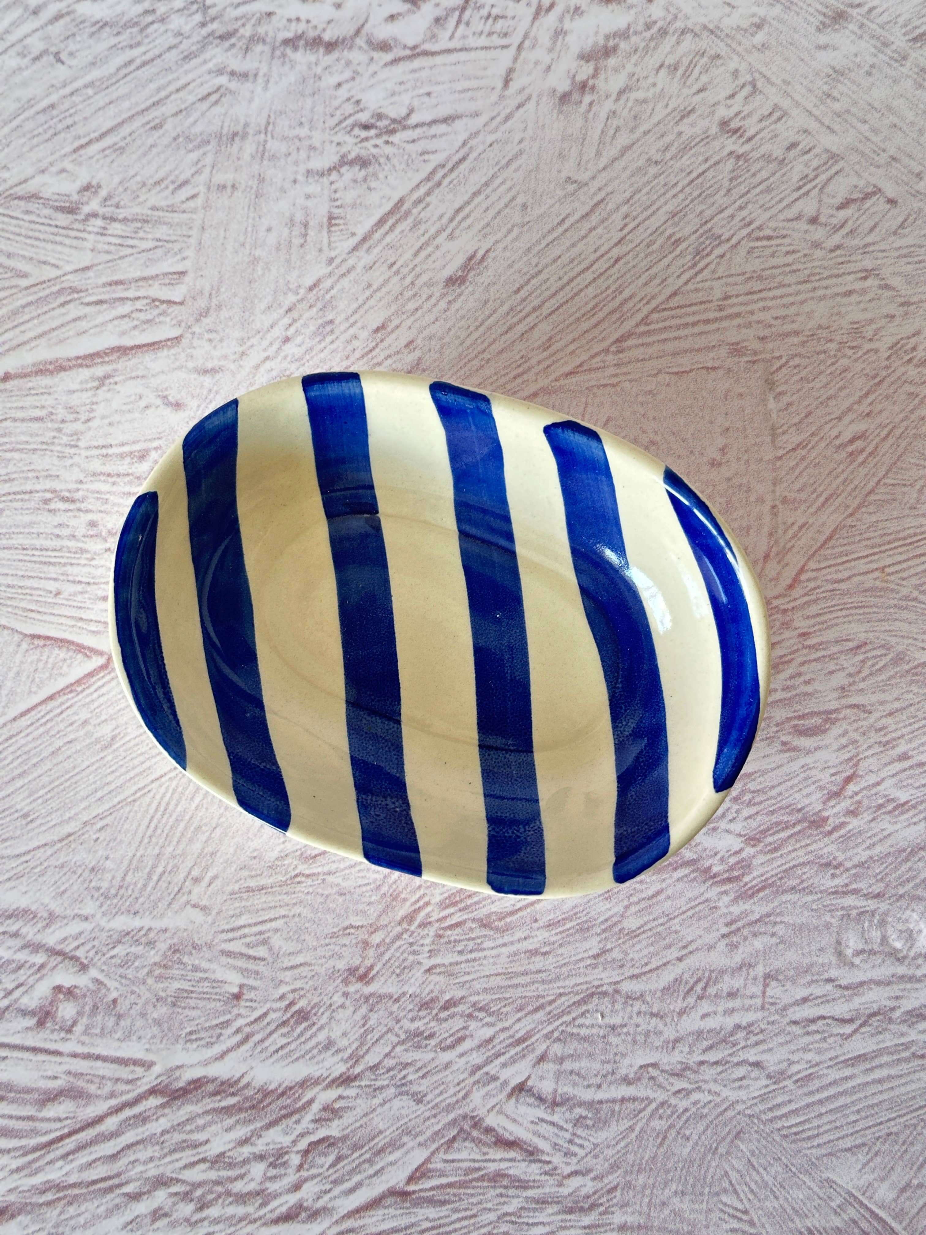Casa Amarosa Ceramic Stripe Bowl Blue 