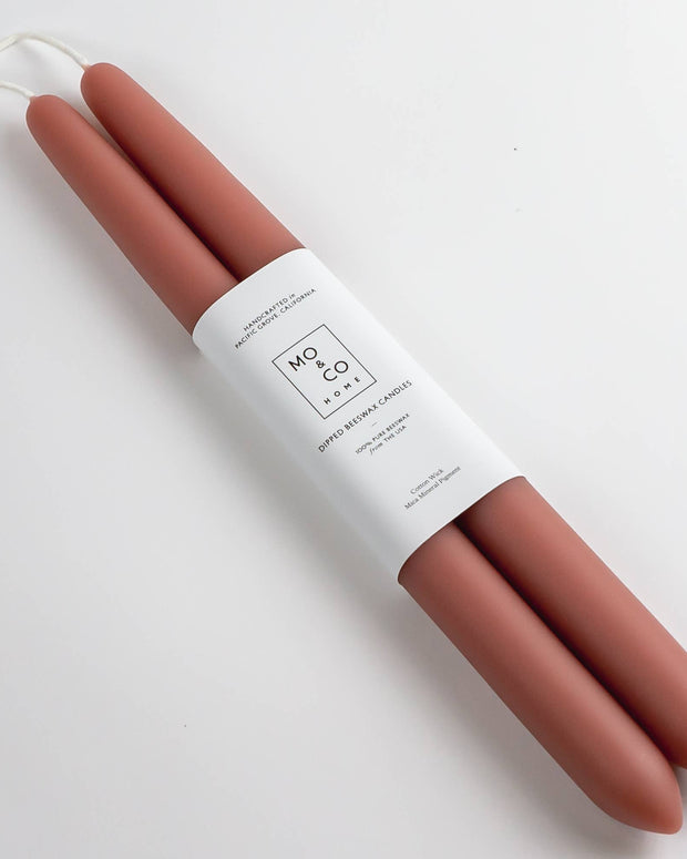 Terra Cotta | Dipped Beeswax Taper Candles | All Natural